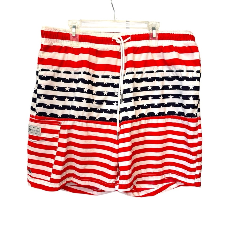 Rainforest American Flag Men’s Swim Trunks Shorts Sz Small Red White Blue